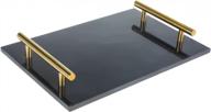 handmade marble stone decorative tray with copper-color metal handles - perfect for counter, vanity, dresser & nightstands! logo