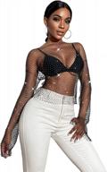 plus size rhinestone embellished sheer mesh crop top with tight long sleeves, off-shoulder style and v-neck design logo
