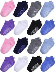 img 4 attached to Нескользящие спортивные носки для малышей: 16 пар Cooraby с дизайном на щиколотке для мальчиков и девочек