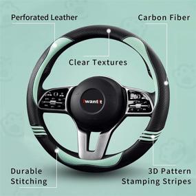 img 2 attached to Fruit Green Cute Steering Wheel Cover for Women & Men, Universal Fit 14.5-15 inches, Carbon Fiber & Perforated Leather with Anti-Slip Rubber Ring, Steering Wheel Protector for Cars and SUVs