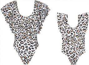 img 4 attached to Mommy And Me Leopard Ruffle One Piece Swimsuit Family Matching Bathing Suit Monokini