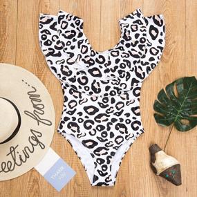 img 3 attached to Mommy And Me Leopard Ruffle One Piece Swimsuit Family Matching Bathing Suit Monokini