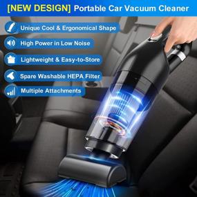 img 3 attached to High Power Portable Car Vacuum Cleaner W/ 4 Attachments, 16.4 Ft Cord & 12V For Detailing Interior Cleaning - Helloleiboo