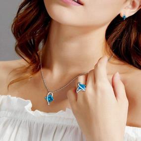 img 3 attached to T295 - Topaz Crystal Jewelry Set With Square Charm Pendant, Stud Earrings, And Rings By Uloveido