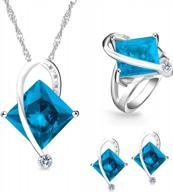 t295 - topaz crystal jewelry set with square charm pendant, stud earrings, and rings by uloveido logo
