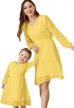 mommy and me matching chiffon dresses: yming v neck solid color dress with long sleeve swiss dot mini outfits logo