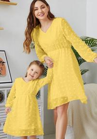img 3 attached to Mommy And Me Matching Chiffon Dresses: YMING V Neck Solid Color Dress With Long Sleeve Swiss Dot Mini Outfits