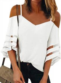 img 4 attached to Women'S Off Shoulder Chiffon Blouse With Sheer Panels And Bell Sleeves - Casual Loose Shirt Top By BLENCOT