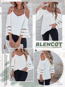 img 3 attached to Women'S Off Shoulder Chiffon Blouse With Sheer Panels And Bell Sleeves - Casual Loose Shirt Top By BLENCOT