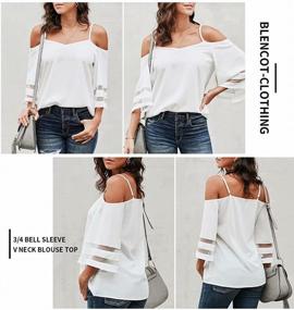 img 2 attached to Women'S Off Shoulder Chiffon Blouse With Sheer Panels And Bell Sleeves - Casual Loose Shirt Top By BLENCOT