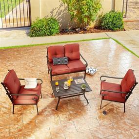 img 1 attached to 4-Piece PatioFestival Outdoors Sofas With 6.3 Inch Cushion Metal Bistro Conversation Set In Burgundy Red – Perfect For Your Patio!