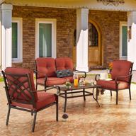 4-piece patiofestival outdoors sofas with 6.3 inch cushion metal bistro conversation set in burgundy red – perfect for your patio! logo