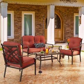 img 2 attached to 4-Piece PatioFestival Outdoors Sofas With 6.3 Inch Cushion Metal Bistro Conversation Set In Burgundy Red – Perfect For Your Patio!