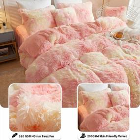 img 2 attached to LIFEREVO Luxury Shaggy Faux Fur Duvet Cover Set Soft Fluffy Fuzzy Comforter Set Rainbow Print Furry Bedding, 1 Long Plush Duvet Cover+2 Pillow Covers, Zipper Closure,Rainbow Pink,Queen