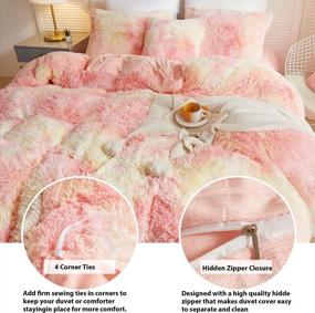 img 1 attached to LIFEREVO Luxury Shaggy Faux Fur Duvet Cover Set Soft Fluffy Fuzzy Comforter Set Rainbow Print Furry Bedding, 1 Long Plush Duvet Cover+2 Pillow Covers, Zipper Closure,Rainbow Pink,Queen
