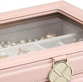 img 3 attached to Vlando Jewelry Box Organizers With Glass Display Top, Multi-Compartments For Necklaces Earrings Watches Rings Storage, 2-Layer Drawer Organizer, Vintage Gift For Girls Women, Pink