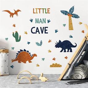 img 4 attached to Mfault Boys Dinosaur Footprints Little Man Cave Wall Decals Stickers: Adorable Dino Paw Prints for Nursery Décor, Playful Watercolor Theme with Blue Coconut Trees and Cactus, Perfect Kids Room Decor Gift