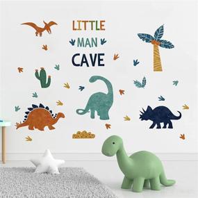 img 2 attached to Mfault Boys Dinosaur Footprints Little Man Cave Wall Decals Stickers: Adorable Dino Paw Prints for Nursery Décor, Playful Watercolor Theme with Blue Coconut Trees and Cactus, Perfect Kids Room Decor Gift