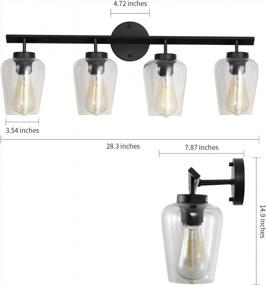 img 1 attached to Black Metal Vintage Vanity Light With Clear Glass Fixtures - 4-Light Wall Mount Sconce For Bathroom, Powder Room, Hallway, Kitchen, Mirror, And Laundry Room Lighting