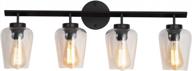 black metal vintage vanity light with clear glass fixtures - 4-light wall mount sconce for bathroom, powder room, hallway, kitchen, mirror, and laundry room lighting logo