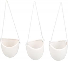 img 2 attached to Modern And Chic: Set Of 3 Ceramic White Hanging Planters With Jute Rope For Indoor Succulent Plants