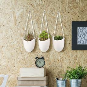 img 3 attached to Modern And Chic: Set Of 3 Ceramic White Hanging Planters With Jute Rope For Indoor Succulent Plants