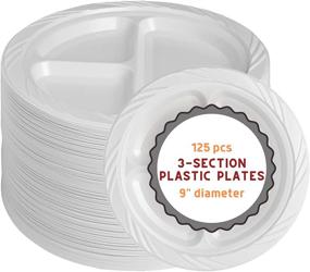 img 4 attached to 🍽️ 9-inch Round White Plastic Sectional Plates with 3 Compartments - Pack of 125, Disposable Plates