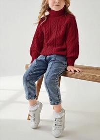 img 1 attached to Chic And Cozy: Girls' Chunky Cable Knit Turtle Neck Sweater With Puff Sleeves