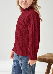 img 3 attached to Chic And Cozy: Girls' Chunky Cable Knit Turtle Neck Sweater With Puff Sleeves