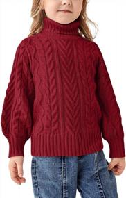 img 4 attached to Chic And Cozy: Girls' Chunky Cable Knit Turtle Neck Sweater With Puff Sleeves