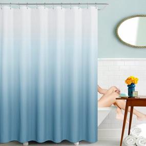 img 3 attached to Waterproof Blue Ombre Polyester Shower Curtain With 12 Hooks For Bathroom, Machine Washable, 72 X 72 Inches, Blue Gray Color