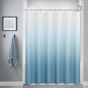 img 4 attached to Waterproof Blue Ombre Polyester Shower Curtain With 12 Hooks For Bathroom, Machine Washable, 72 X 72 Inches, Blue Gray Color