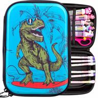 cute dinosaur large capacity pencil case for boys - double zipper school pencil box with ample storage space logo