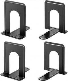 img 4 attached to 2 Pairs Of Heavy Duty Universal Premium Bookends - 6 X 4.6 X 6 In, Non-Skid & Metal Stopper For Books/Movies/CDs/Video Games (Black)