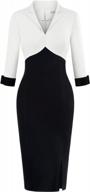 muxxn women's 3/4 sleeve v neck midi colorblock business formal work bodycon pencil dress logo