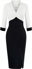 img 4 attached to MUXXN Women'S 3/4 Sleeve V Neck Midi Colorblock Business Formal Work Bodycon Pencil Dress