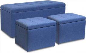 img 4 attached to Versatile Navy Blue Ottoman Set With Storage And Tufted Design - Magshion Rectangular Bench And Cube Ottomans Combo