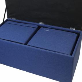 img 1 attached to Универсальный темно-синий пуфик с местом для хранения и тафтинговым дизайном - прямоугольная скамья Magshion и кубические пуфики Combo