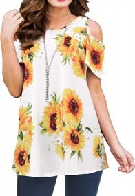 img 4 attached to Floral Tunic Tops For Women: Cold Shoulder Short Sleeve Shirts With Crew Neck By Luranee