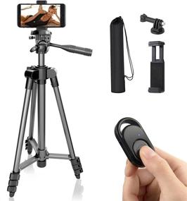 img 4 attached to 📱 Polarduck Phone Tripod Camera Stand: Lightweight 51-Inch Travel Tripod for iPhone with Remote, Phone Holder & GoPro Adapter – Compatible with iPhone & Android Cell Phone (Space Grey)