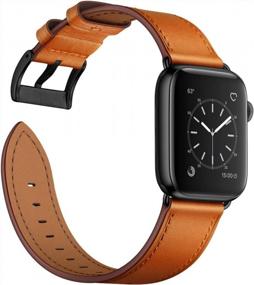img 2 attached to Genuine Leather Watch Band Compatible With Apple Ultra Series 8/7/6/5/4/3/2/1/SE2/SE, Brown Strap With Black Adapter - OUHENG Compatible For 49Mm, 45Mm, 44Mm, And 42Mm Apple Watches