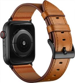 img 3 attached to Ремешок для часов из натуральной кожи, совместимый с Apple Ultra Series 8/7/6/5/4/3/2/1/SE2/SE, коричневый ремешок с черным адаптером — OUHENG совместим с часами Apple Watch 49, 45, 44 и 42 мм