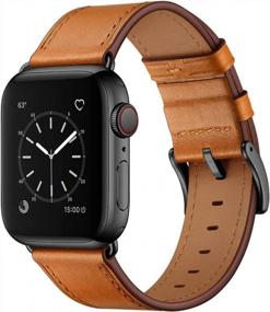 img 4 attached to Genuine Leather Watch Band Compatible With Apple Ultra Series 8/7/6/5/4/3/2/1/SE2/SE, Brown Strap With Black Adapter - OUHENG Compatible For 49Mm, 45Mm, 44Mm, And 42Mm Apple Watches