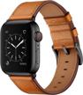 genuine leather watch band compatible with apple ultra series 8/7/6/5/4/3/2/1/se2/se, brown strap with black adapter - ouheng compatible for 49mm, 45mm, 44mm, and 42mm apple watches logo