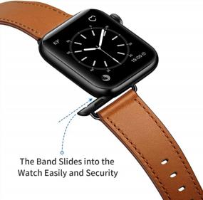 img 1 attached to Ремешок для часов из натуральной кожи, совместимый с Apple Ultra Series 8/7/6/5/4/3/2/1/SE2/SE, коричневый ремешок с черным адаптером — OUHENG совместим с часами Apple Watch 49, 45, 44 и 42 мм