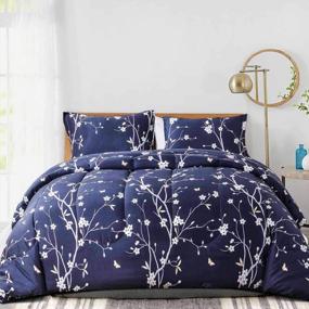 img 4 attached to Nanko Comforter Set Queen Size Navy Blue Branch And White Floral Print 88 X 90 Inch 3Pc Reversible Down Alternative Microfiber Duvet Sets Farmhouse Modern Bedding Sets In A Bag For Women Men Teen