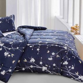 img 1 attached to Nanko Comforter Set Queen Size Navy Blue Branch And White Floral Print 88 X 90 Inch 3Pc Reversible Down Alternative Microfiber Duvet Sets Farmhouse Modern Bedding Sets In A Bag For Women Men Teen