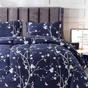 img 2 attached to Nanko Comforter Set Queen Size Navy Blue Branch And White Floral Print 88 X 90 Inch 3Pc Reversible Down Alternative Microfiber Duvet Sets Farmhouse Modern Bedding Sets In A Bag For Women Men Teen