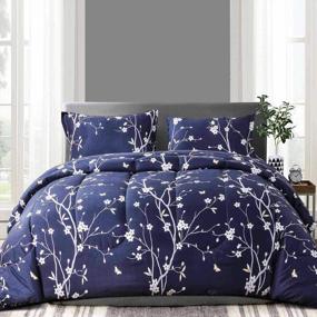 img 3 attached to Nanko Comforter Set Queen Size Navy Blue Branch And White Floral Print 88 X 90 Inch 3Pc Reversible Down Alternative Microfiber Duvet Sets Farmhouse Modern Bedding Sets In A Bag For Women Men Teen