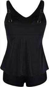 img 2 attached to Septangle Womens Two Pieces Front Crossover Tankini Top Swimwear With Boyshorts Bottom Swimsuit